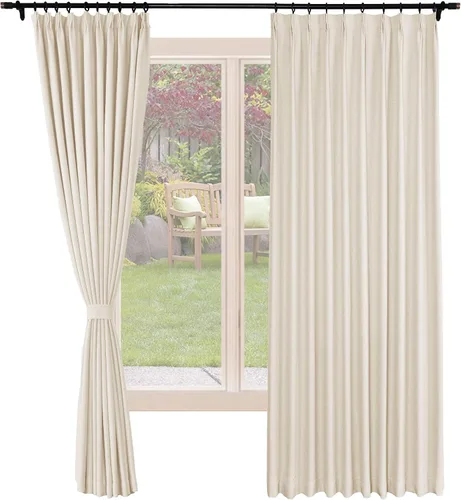Vista 20 de Frelement Cortinas opacas de lino natural, paneles de cortinas plisadas para sala de estar, cortinas con aislamiento térmico, 52 pulgadas de ancho x