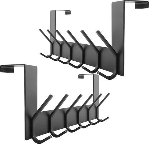 Vista 13 de WEBI Ganchos sobre la Puerta Colgador de Puerta, Toallero sobre la Puerta con 6 Ganchos para Colgar, Colgador de Abrigos y Toallas para Puerta Negro