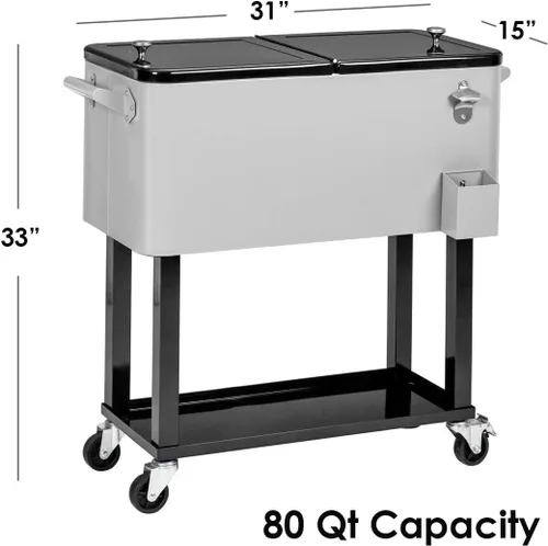 Vista 3 de Clevr caja refrigeradora para hielo rodante, para patio y exteriores, con bandeja adicional, barra de fiestas de patio portátil, cofre de bebidas