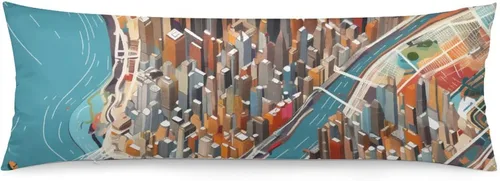 Vista 11 de Funda de almohada de cuerpo con mapa personalizado de la ciudad de Nueva York, 20 x 54 pulgadas, funda protectora de almohada larga con cremallera