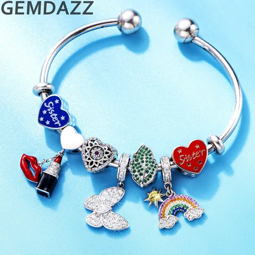 Vista 3 de GEMDAZZ Dijes temáticos de animales en plata de ley 925, bonito oso polar 3D, rana, cigarra, mariquita, abeja, libélula para pulseras europeas