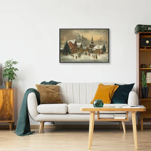 Vista 3 de Huabsad Arte de pared vintage de Navidad, retro, del siglo XVIII, rústico, naturaleza, paisaje, pósteres de lienzo de pueblo de invierno, famosas