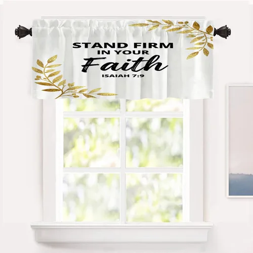 Vista 35 de Shrahala Cortinas blancas S inspiradoras para ventanas de cocina, cortinas negras con palabras cristianas para cafetería, cortinas opacas