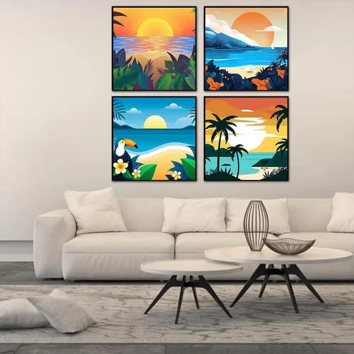 Vista 4 de AOSGEDY Paquete de 4 pinturas por números para adultos y niños principiantes, pintura acrílica DIY de paisaje-playa, kit de pintura por números