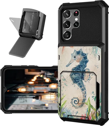 Vista 9 de Funda tipo cartera para Samsung Galaxy S22 Ultra con ranura para tarjetero, funda con tapa híbrida de doble capa, resistente, a prueba de golpes