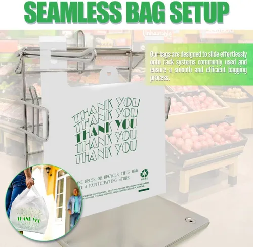 Vista 5 de Cheardia Bolsas de Camiseta, Bolsas de Plástico Gracias Bolsas de Compras Reciclables con Asas Bolsas de Mercancía
