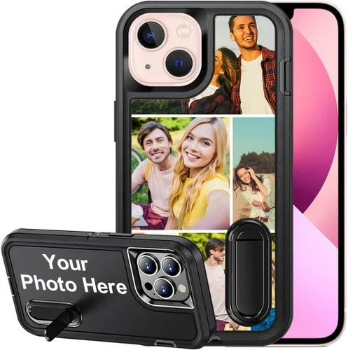 Vista 19 de Funda personalizada para iPhone 13, soporte incorporado/función atril, protección resistente a los arañazos, cubierta de fotos personalizada