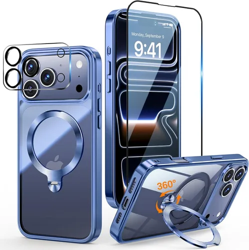 Vista 34 de [Protección Tri-Shield] Funda para iPhone 13 Pro con soporte giratorio de 360° compatible con MagSafe [anillo magnético de CD)