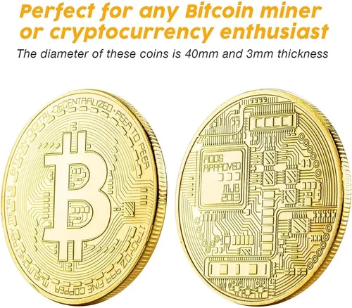 Vista 2 de 1 moneda conmemorativa Bitcoin chapada en oro de 24 quilates, criptomoneda BTC de 0.118 in coleccionable con funda protectora, criptomoneda