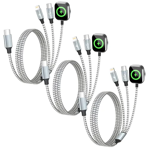 Vista 20 de Travel Essentials - Cable de carga múltiple 4 en 1 para cargador de reloj de iPhone, USB A a doble tipo C/IP/iWatch, cargadores de viaje