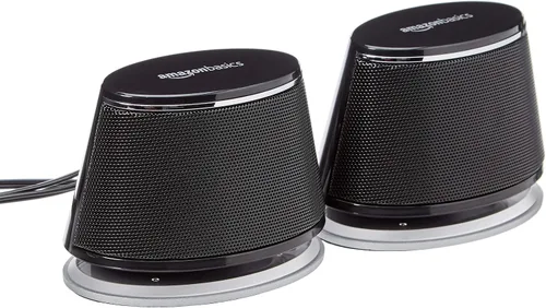 Vista 9 de Amazon Basics - Altavoces estéreo 2.0 para PC o laptop, entrada auxiliar de 3.5mm, alimentados por USB, 1 par, negro