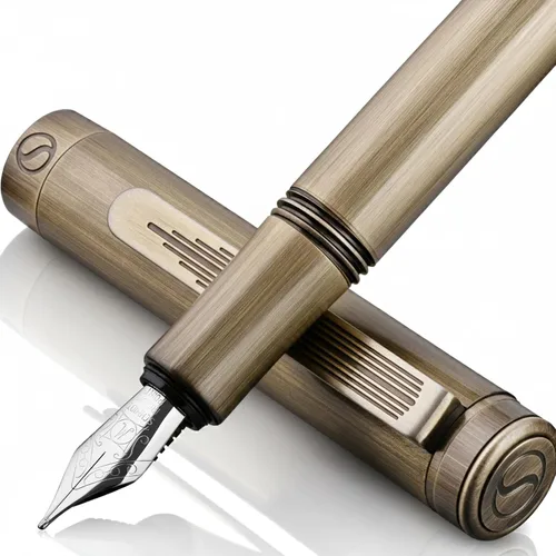 Vista 26 de Scriveiner Pluma Estilográfica EDC de Lujo (Mediana), Impresionante Pluma de Bolsillo Negra de Lujo, Chapado en Oro Real, Plumín Dorado Schmidt 1.