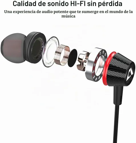 Vista 2 de 1Mii Auriculares con cable con micrófono y control de volumen, auriculares intrauditivos magnéticos con graves profundos, aislamiento de ruido