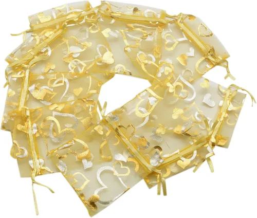 Vista 2 de YYaaloa 100 mini bolsas de organza mixta de corazón traslúcido de 2.7 x 3.5 pulgadas, con cordón elegante, bolsas de belleza para regalo, bolsas