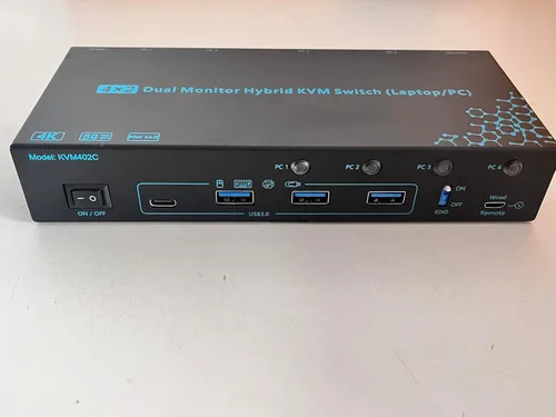 Vista 3 de 2 monitores 4 computadoras KVM Switch portátil y escritorio 4 puertos híbrido USB-C docking y doble Displayport y DP HDMI y Dual HDMI 4K@60Hz KVM
