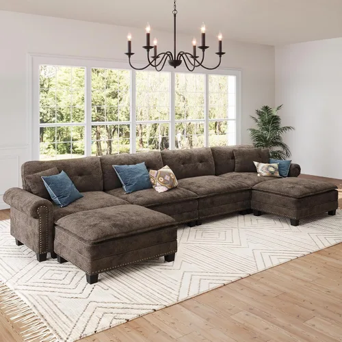 Vista 24 de Sofá modular de gran tamaño de 116 pulgadas en forma de L Azul polvoriento
