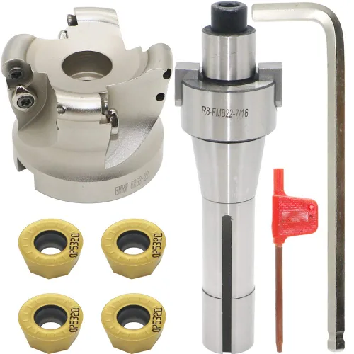 Vista 9 de Porta-fresa de molino de cara EMRW 6R 50-22+R8-FMB22-7/16+RPMT1204 Hoja de aleación dura+Llave de 8 mm+Llave T15, utilizado para el mecanizado
