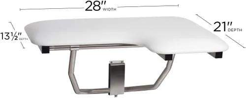 Vista 5 de Seachrome Asiento de ducha Lift-Assist, en forma de L, zurdo, ADA, montaje en pared, acolchado blanco naugahyde