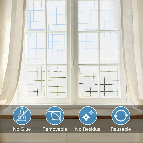 Vista 5 de Finnez Película esmerilada para ventana, no adhesiva, película de privacidad de adherencia estática para vidrio, sin pegamento, adhesivo decorativo