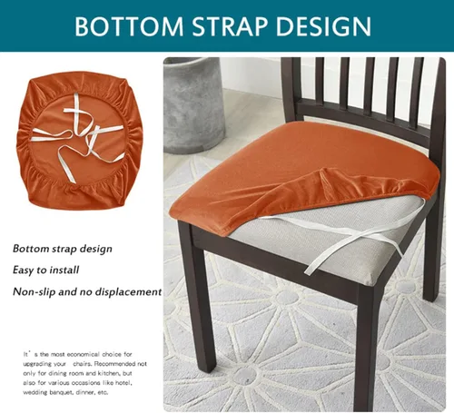 Vista 3 de Fundas de asiento de terciopelo para silla, fundas de asiento suaves y elásticas para comedor y cocina, protector de asiento de silla extraíble