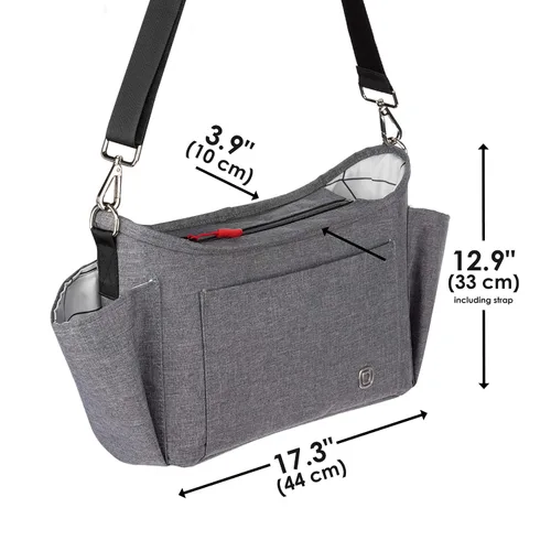 Vista 10 de Organizador universal para cochecito Diono Buggy Buddy XL con portavasos, sujeción segura, bolsillos con cremallera, seguro y protegido, gris