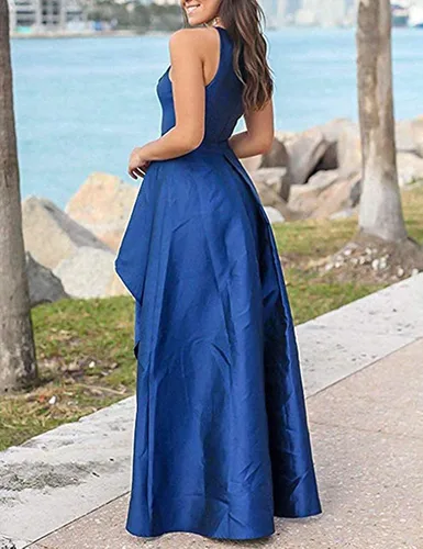 Vista 3 de Vestido de fiesta de noche formal con cuello halter para mujer vestido largo de satén para fiesta de graduación para ocasiones especiales PM009