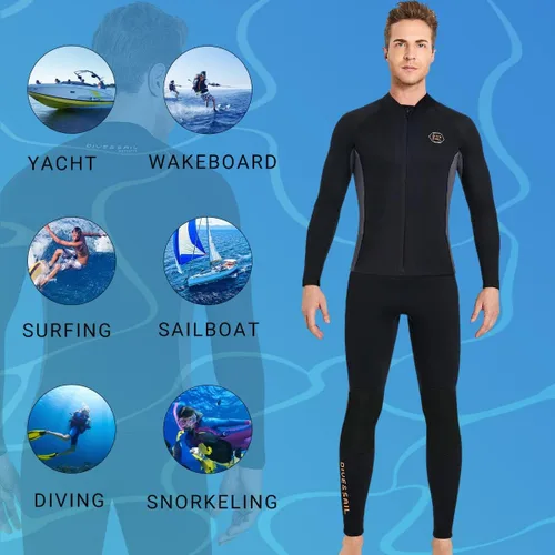 Vista 6 de Traje de neopreno superior de 0.079 pulgadas, chaqueta de neopreno para hombres y mujeres, cremallera frontal, manga larga, traje de buceo