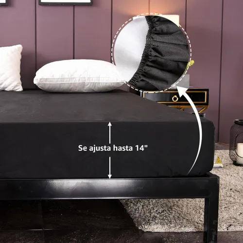 Vista 4 de NTBED Funda protectora de colchón impermeable negra tamaño matrimonial de poliéster con bolsillo profundo para cama, sábana bajera ajustable de Negro