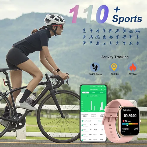 Vista 4 de Reloj inteligente (respuesta/hacer llamada), reloj inteligente de 1.96 pulgadas para hombres y mujeres, nuevo reloj de fitness 2025 con más de 110
