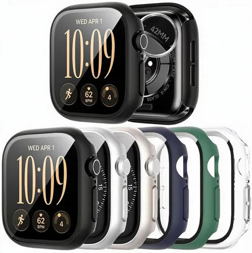 Vista 19 de JERXUN Paquete de 6 fundas con protector de pantalla para Apple Watch Negro/transparente/oro rosa/rosa/azul/verde