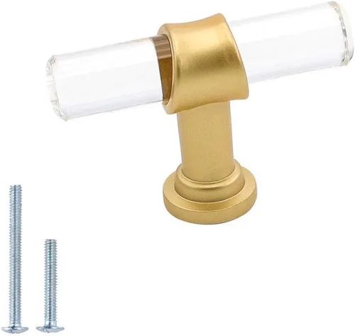 Vista 8 de Goldenwarm Paquete de 10 Pomos Dorados para Gabinete de Acrílico, Pomos para Cajones Decorativos de Acrílico Transparente en Forma de T, Herrajes