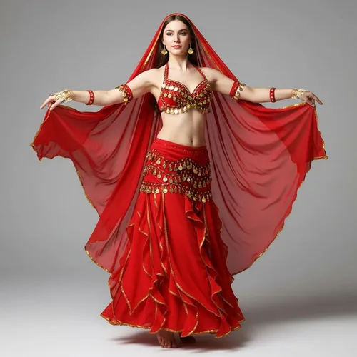Vista 16 de Haysandy Conjunto de 8 piezas de danza del vientre para mujer, falda de danza del vientre, bufanda de cadera, 2 pulseras, aretes, pulsera de tobillo