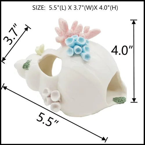 Vista 2 de Starryfill Decoración de acuario con tres agujeros para pasar u ocultar de forma segura, caracola de cerámica blanca con tres agujeros para peces