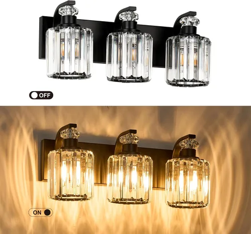 Vista 4 de Lámparas de baño negras con pantalla de cristal K9, iluminación de baño sobre espejo, luces de tocador para sala de estar, dormitorio, baño