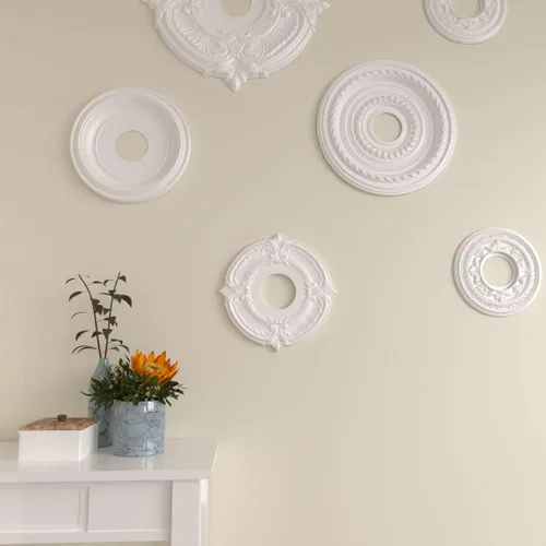 Vista 6 de Ekena Millwork CM12ATCGS Medallón de Techo Attica (Se Adapta a Doseles de hasta 3 1/2"), Pátina Verde Cobre Pintada a Mano