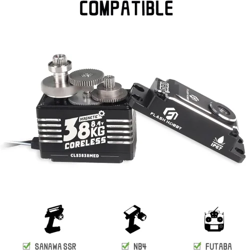 Vista 2 de Servo sin núcleo de 83.8 lbs, servo de alto par de torsión de 8.4 V, engranaje de metal completo servo RC con IP67 impermeable y soporte magnético