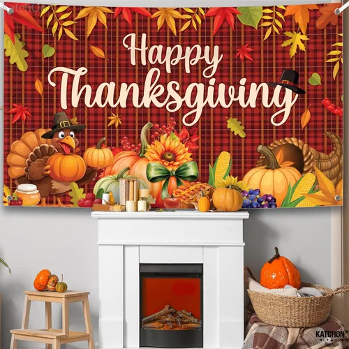 Vista 7 de KatchOn, Cartel de Feliz Acción de Gracias – XL, 72 x 44 pulgadas Fondo de decoración de feliz Acción de Gracias para decoraciones de cosecha