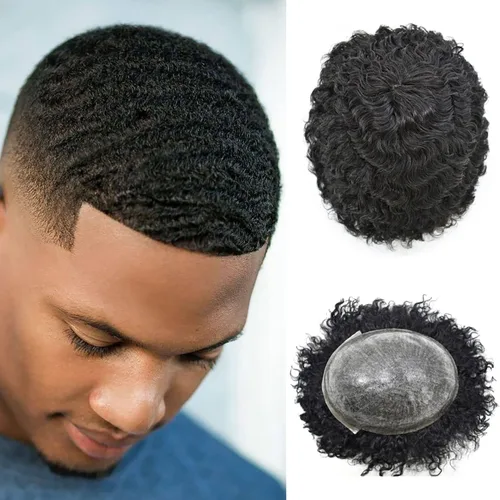 Vista 10 de LYRICAL HAIR Afro Toupee 360 unidades de cabello afro ondulado para hombres negros, sistema de reemplazo de inyección de poliuretano de piel fina