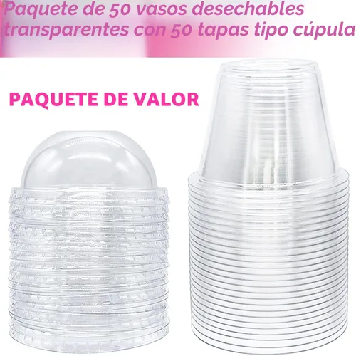 Vista 3 de Tiaiidi Vasos de plástico transparentes con tapas, 6 onzas - Juego de 50 Mini vasos de postre con tapas de cúpula (sin agujero), vasos desechables