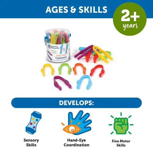 Vista 5 de Learning Resources Pinzas de fácil agarre, 12 piezas, a partir de 2 años, actividades de aprendizaje preescolar, suministros para profesores
