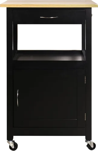 Vista 6 de eHemco carro para cocina con parte superior de madera natural y base de color blanco, Madera Noble, Negro