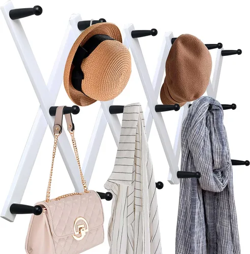 Vista 14 de WEBI Perchero de Pared Acordeón, Perchero de Sombreros de Madera Expandible para Perchero de Abrigos Montado en Pared, Soporte de Ganchos Acordeón