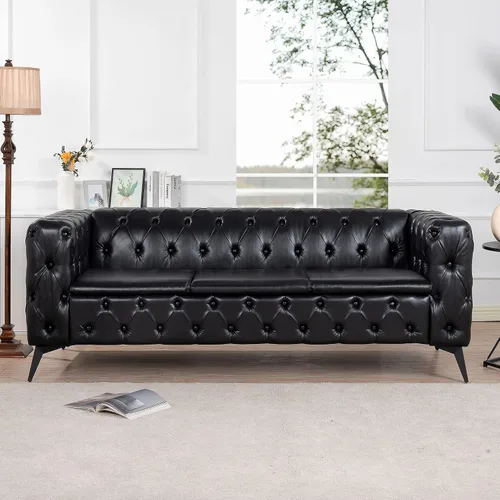 Vista 3 de KEVINSPACE - Sofá de 3 plazas de 84.06" para sala de estar, sofá Chesterfield moderno, mueble de tres asientos, sofá Chesterfield clásico con 84.06