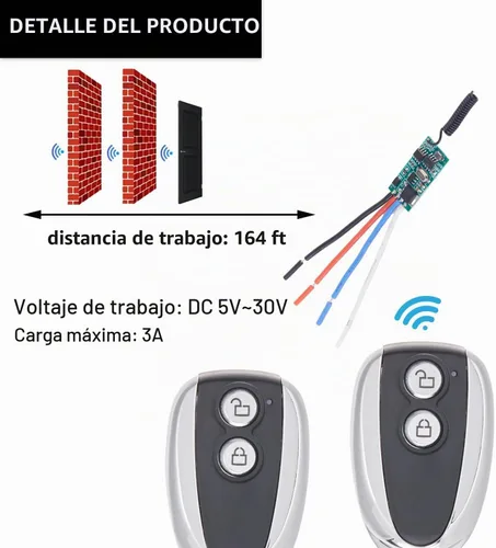 Vista 3 de Mini interruptor de relé inalámbrico, kit de control remoto DC5V