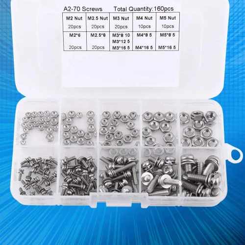 Vista 7 de Juego de tornillos y tuercas de acero inoxidable 304 tornillos de cabeza plana Kit surtido de tuercas M2 M2.5 M3 M4 M5