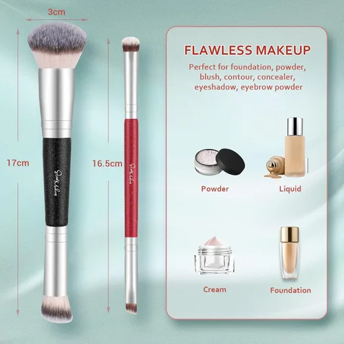 Vista 5 de START MAKERS - Brochas de maquillaje de doble punta para base, 2 en 1, cepillo corrector para cara, cejas, sombra de ojos, para líquidos, polvos
