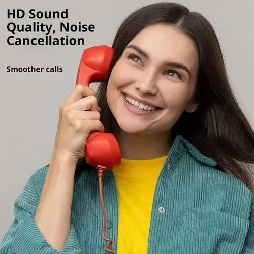 Vista 2 de Teléfono retro con cable, teléfono celular para iPhone, receptor de mango fijo estilo teléfono tipo C con micrófono, botón de respuesta, práctico