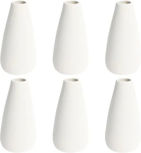Vista 10 de YANLING 6 Piezas Jarrones de Cerámica Blancos para Decoración del Hogar, Jarrones de Cerámica Blanca de 5.6 pulgadas para Centros de Mesa, Pequeños