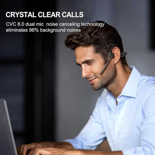 Vista 3 de MAIRDI Auriculares de conducción ósea abierta Bluetooth con micrófono con cancelación de ruido, auriculares Bluetooth inalámbricos con micrófono
