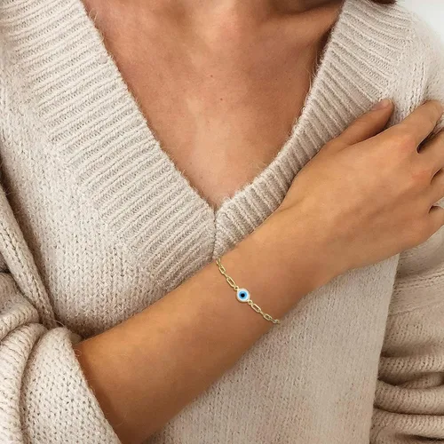 Vista 4 de Delicadas pulseras de mal de ojo para mujer, chapadas en oro, ajustable, mal de ojo de la suerte, amuleto de la suerte, regalos